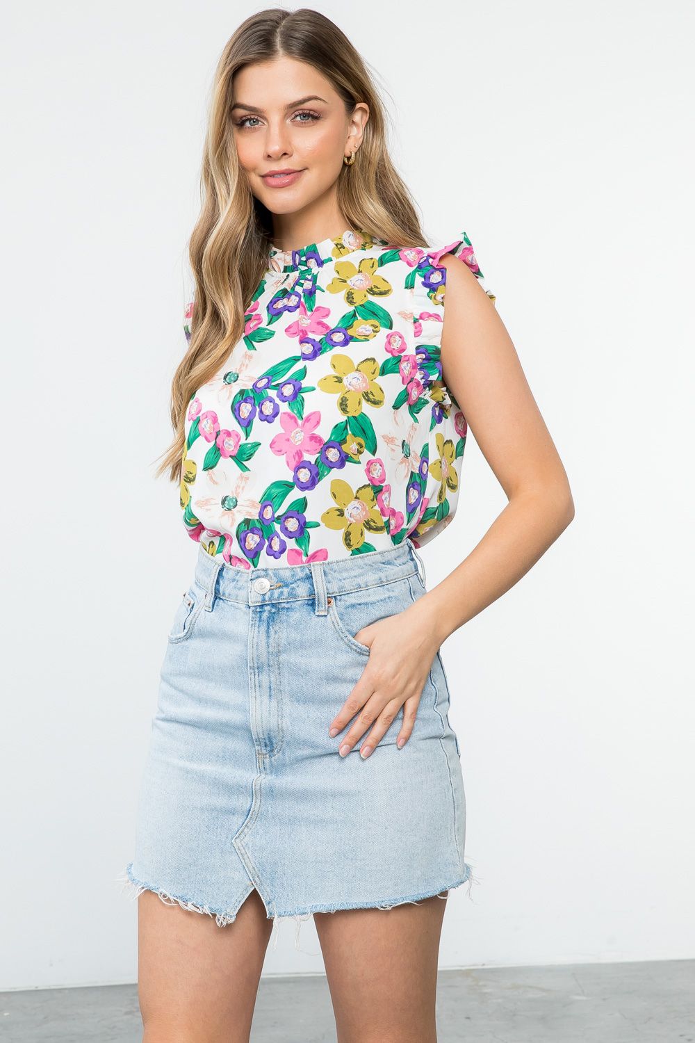 Floral Ruffle Sleeve Blouse