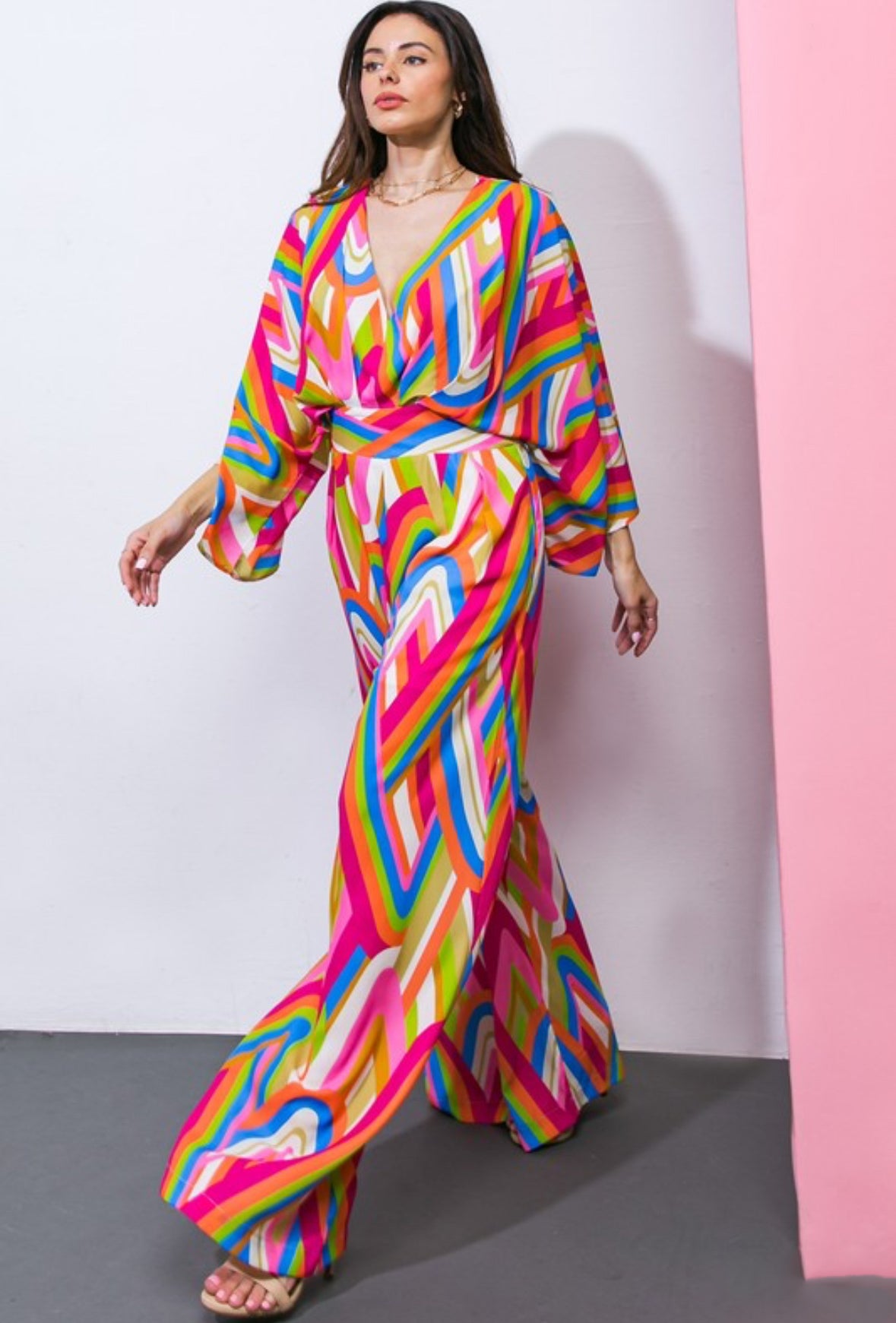 Multi ZigZag Kimono Sleeve Jumpsuit