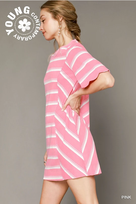 Scalloped Striped T-Shirt Dress