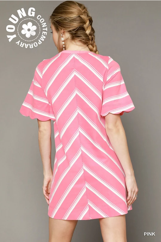 Scalloped Striped T-Shirt Dress