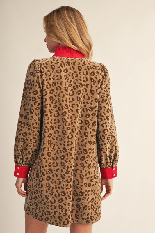 Faux Suede Leopard Red Accent Dress