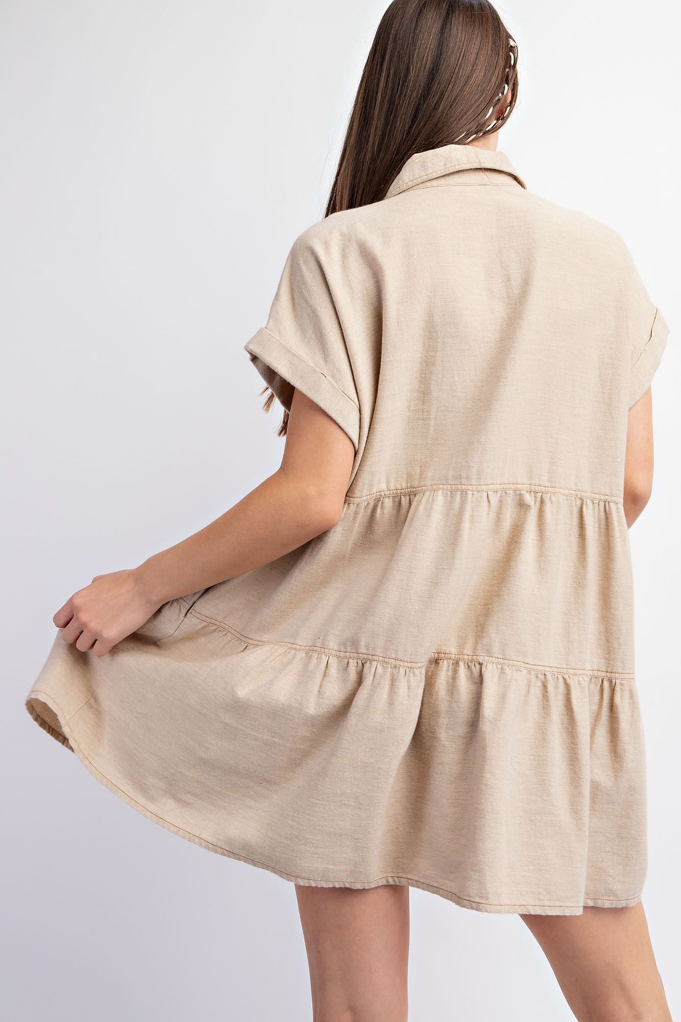 Khaki Short Sleeve Button Down Dress