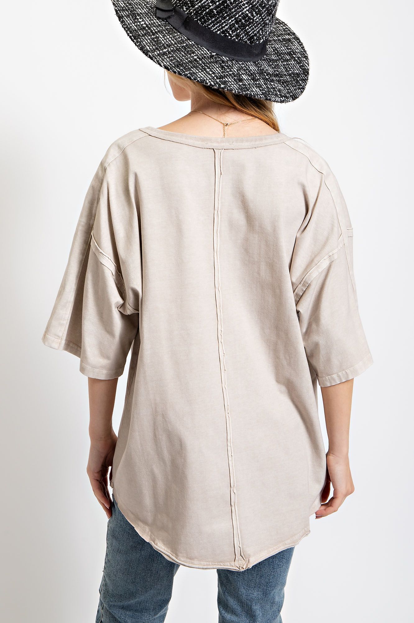 Cotton Jersey Notched Neckline Top