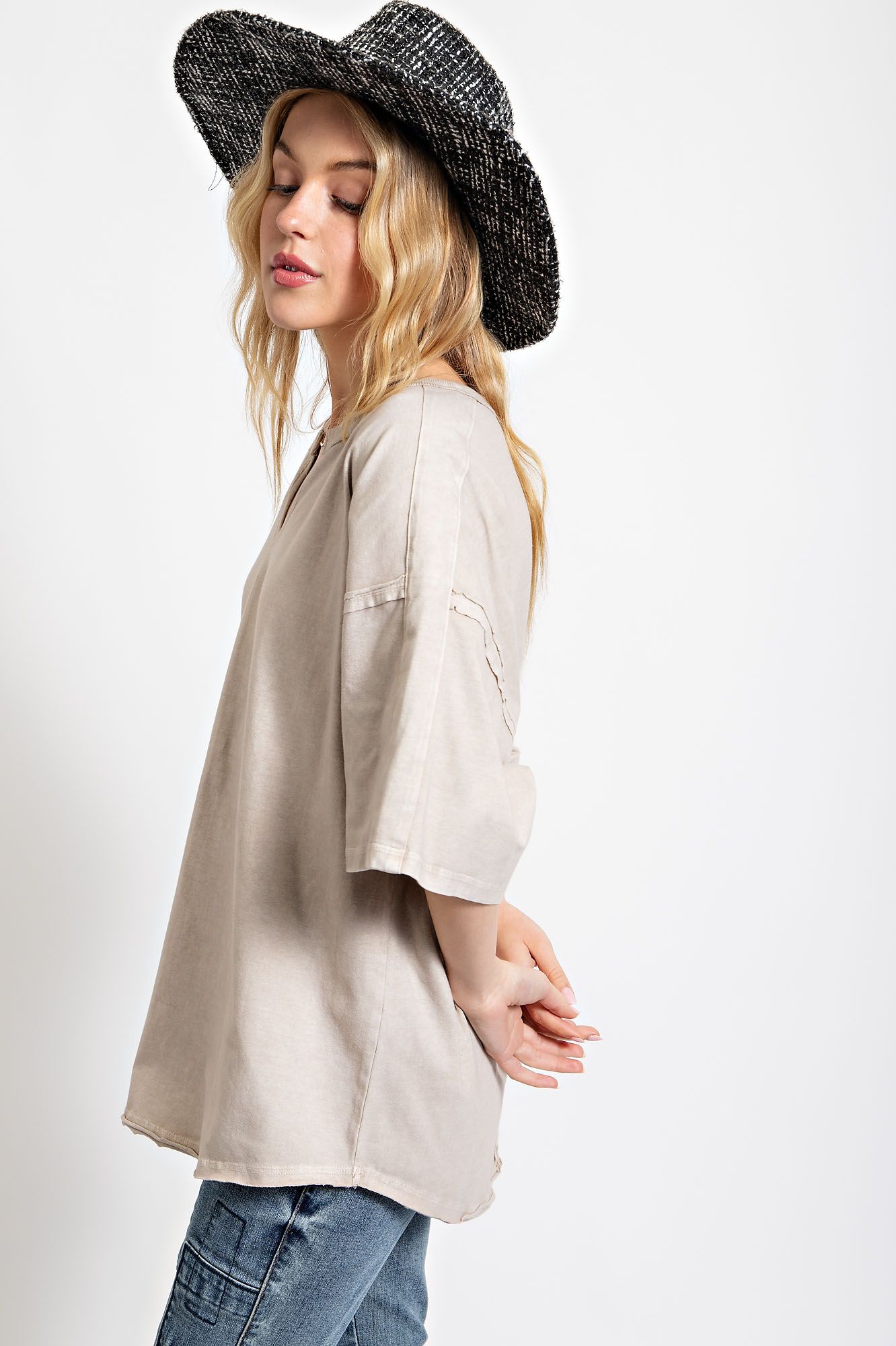 Cotton Jersey Notched Neckline Top