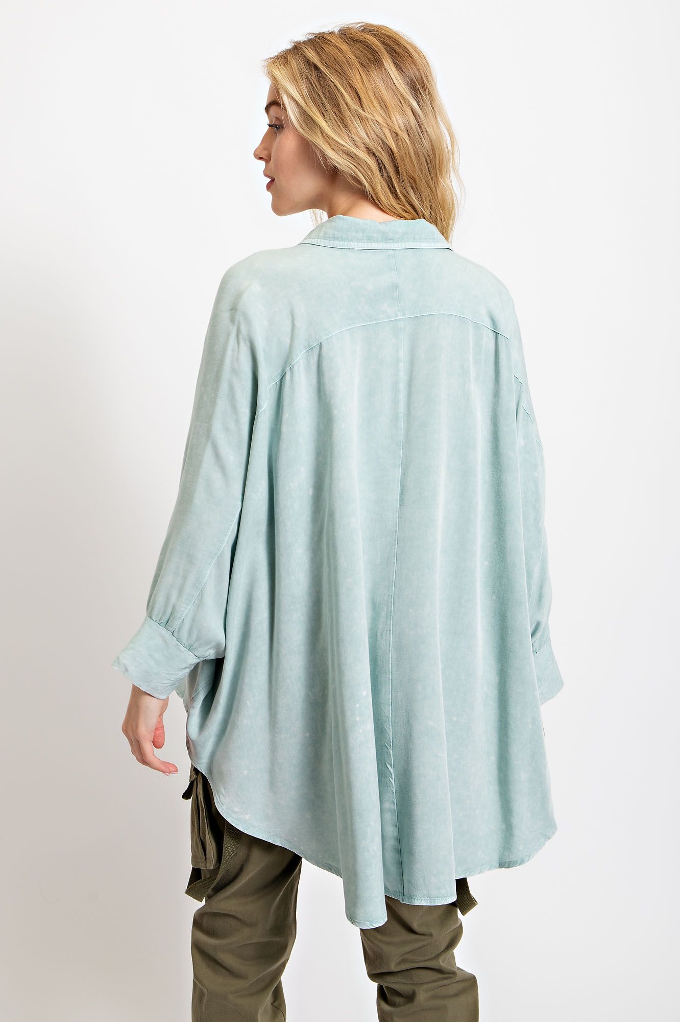 Washed Dolman Sleeve Button Up