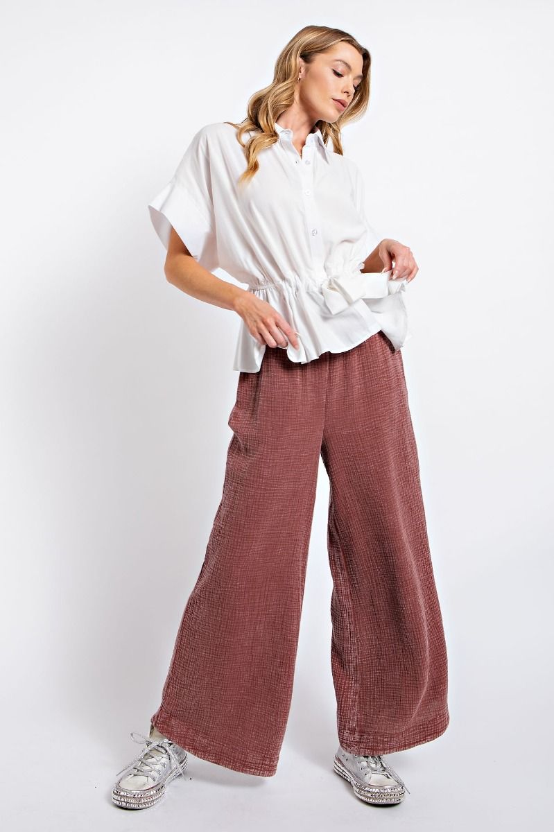 Washed Cotton Gauze Pants
