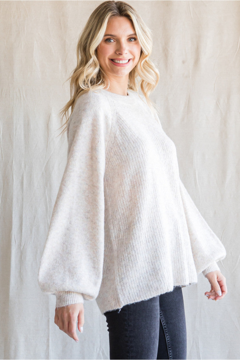 Oatmeal Raglan Lantern Sleeve Sweater