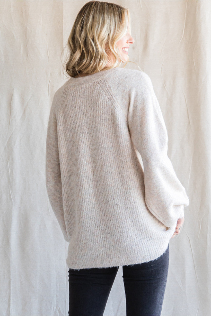 Oatmeal Raglan Lantern Sleeve Sweater