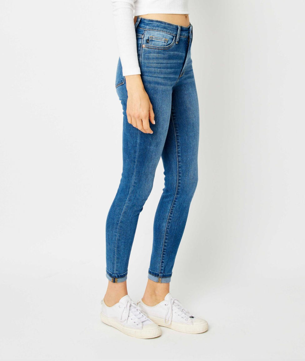 High Waisted Cuffed Hem Skinny Jean