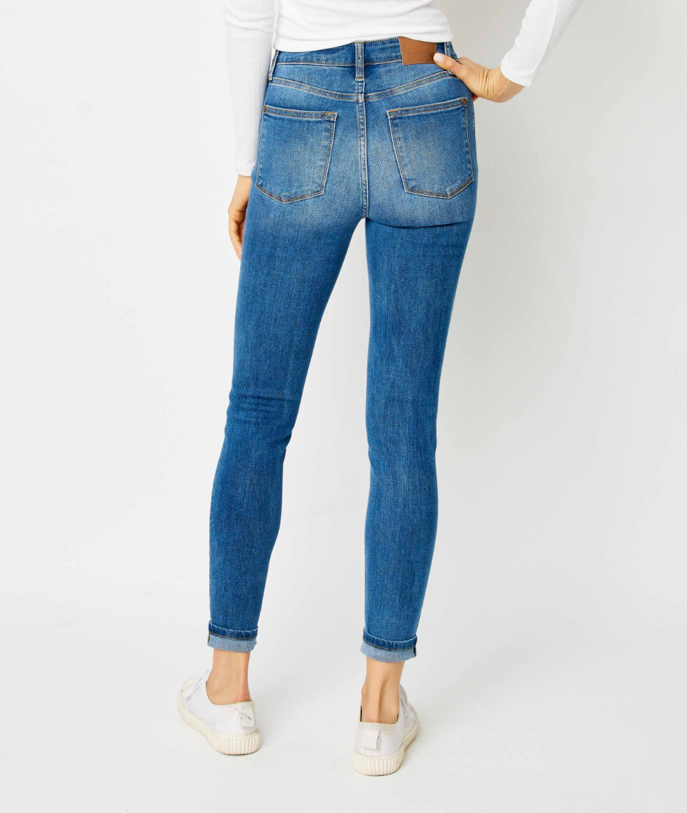 High Waisted Cuffed Hem Skinny Jean