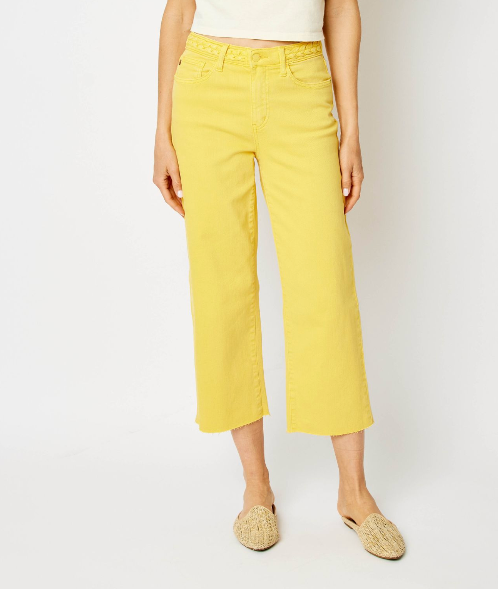 High Waist Yellow Wide Leg Crop Jean