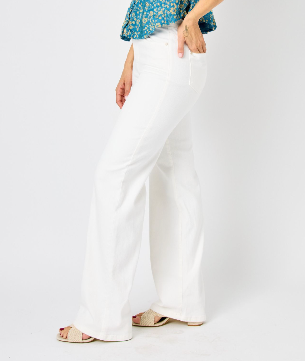 High Waist White Braided Waistband Jean