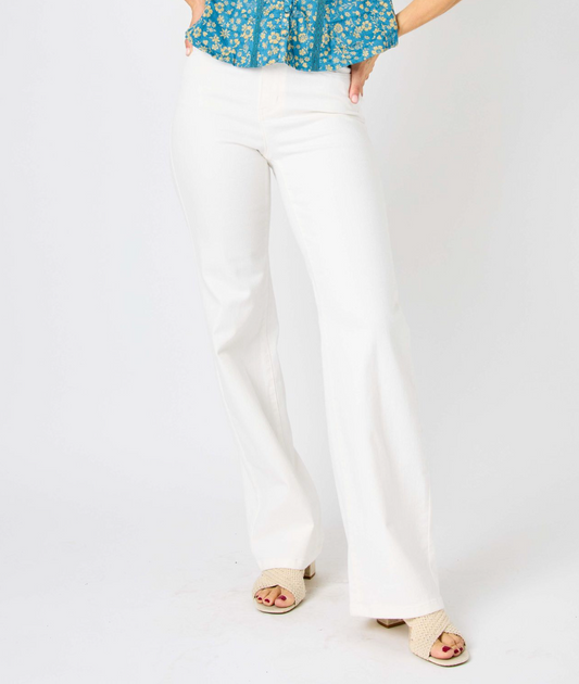 High Waist White Braided Waistband Jean
