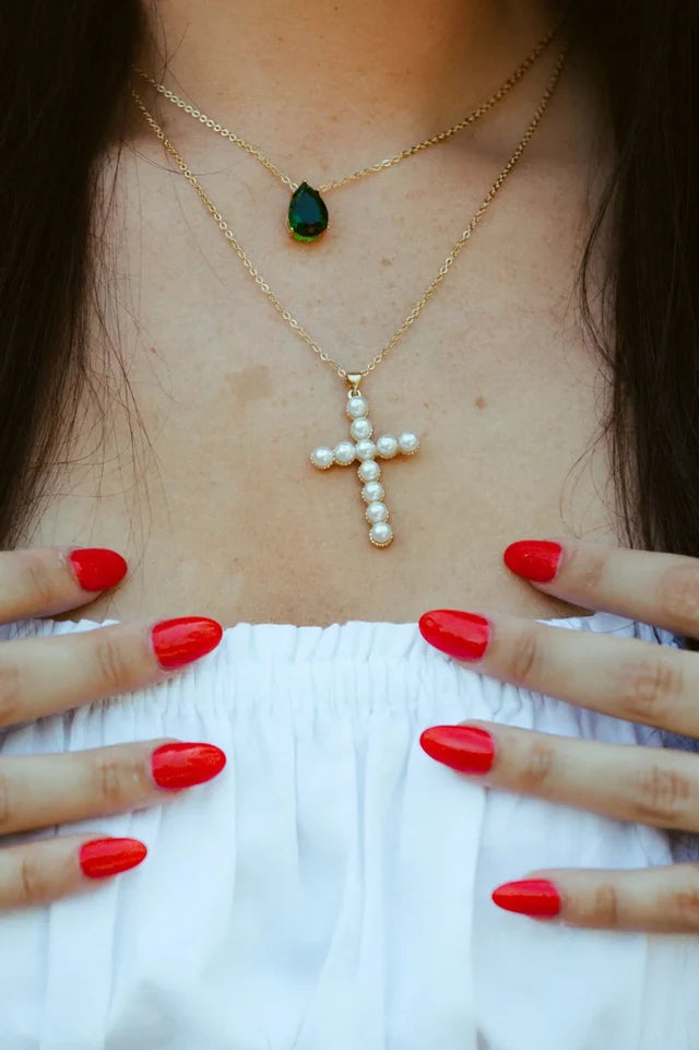 Sheri Pearl Cross Necklace