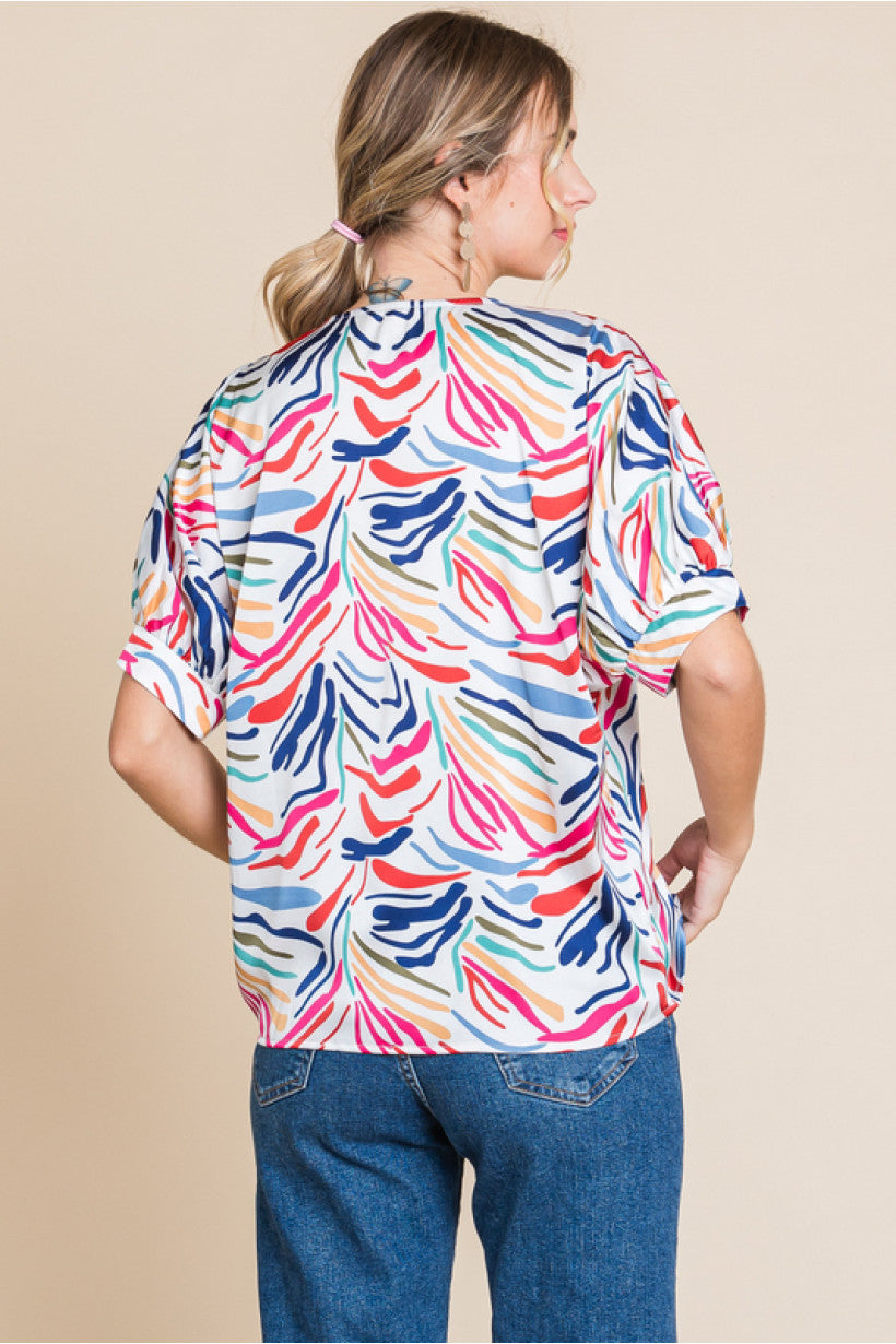 Satin Print V-Neck Top