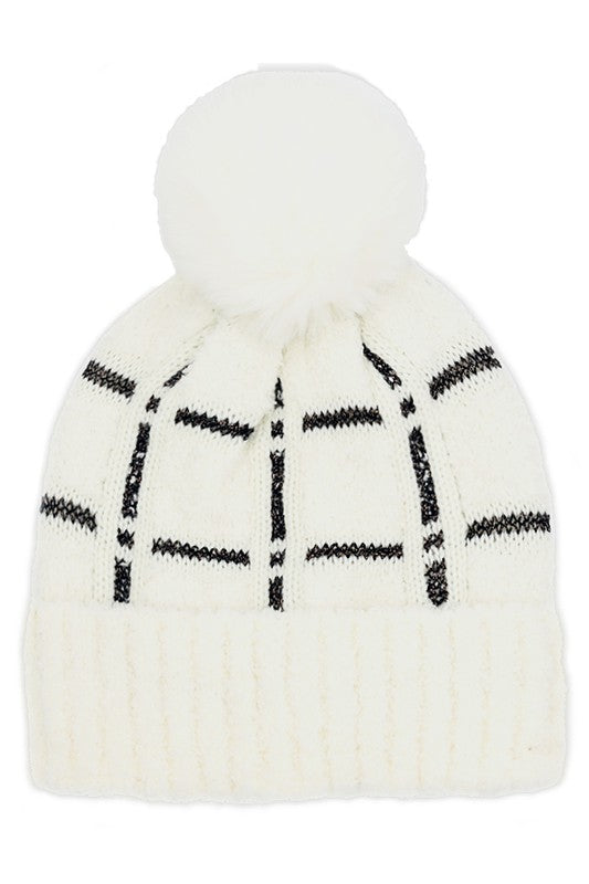 Plaid Pom Pom Beanie
