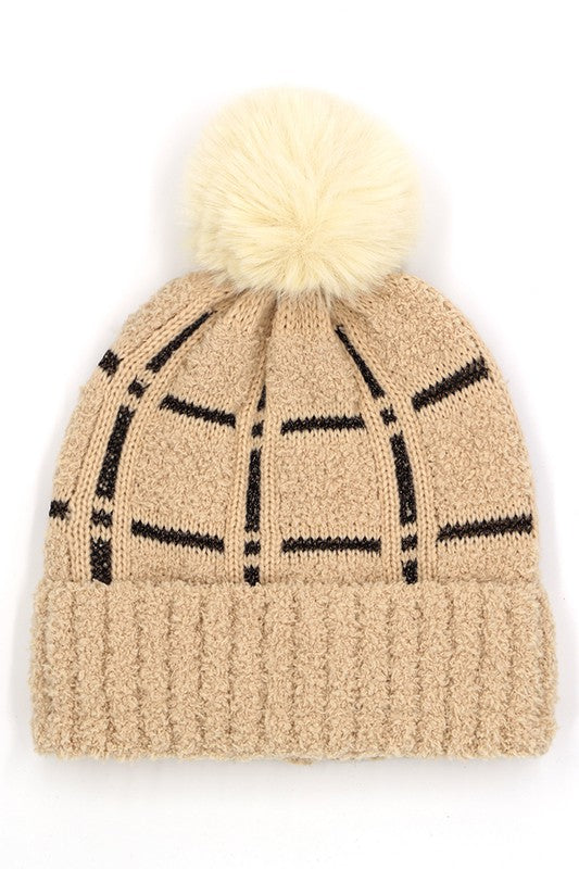 Plaid Pom Pom Beanie