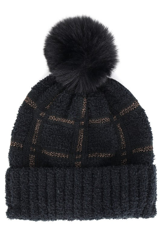 Plaid Pom Pom Beanie