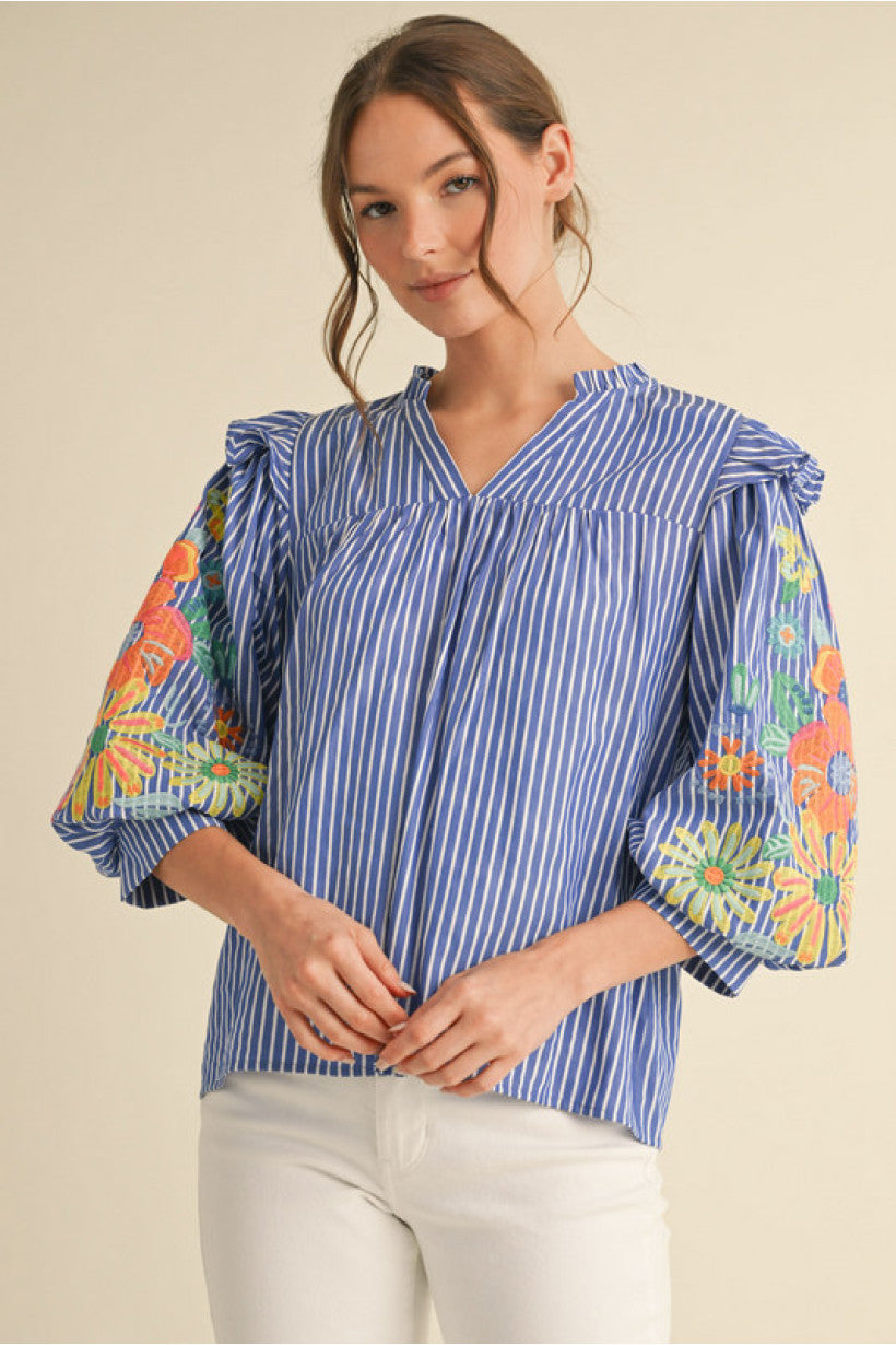 Striped & Floral Statement Blouse