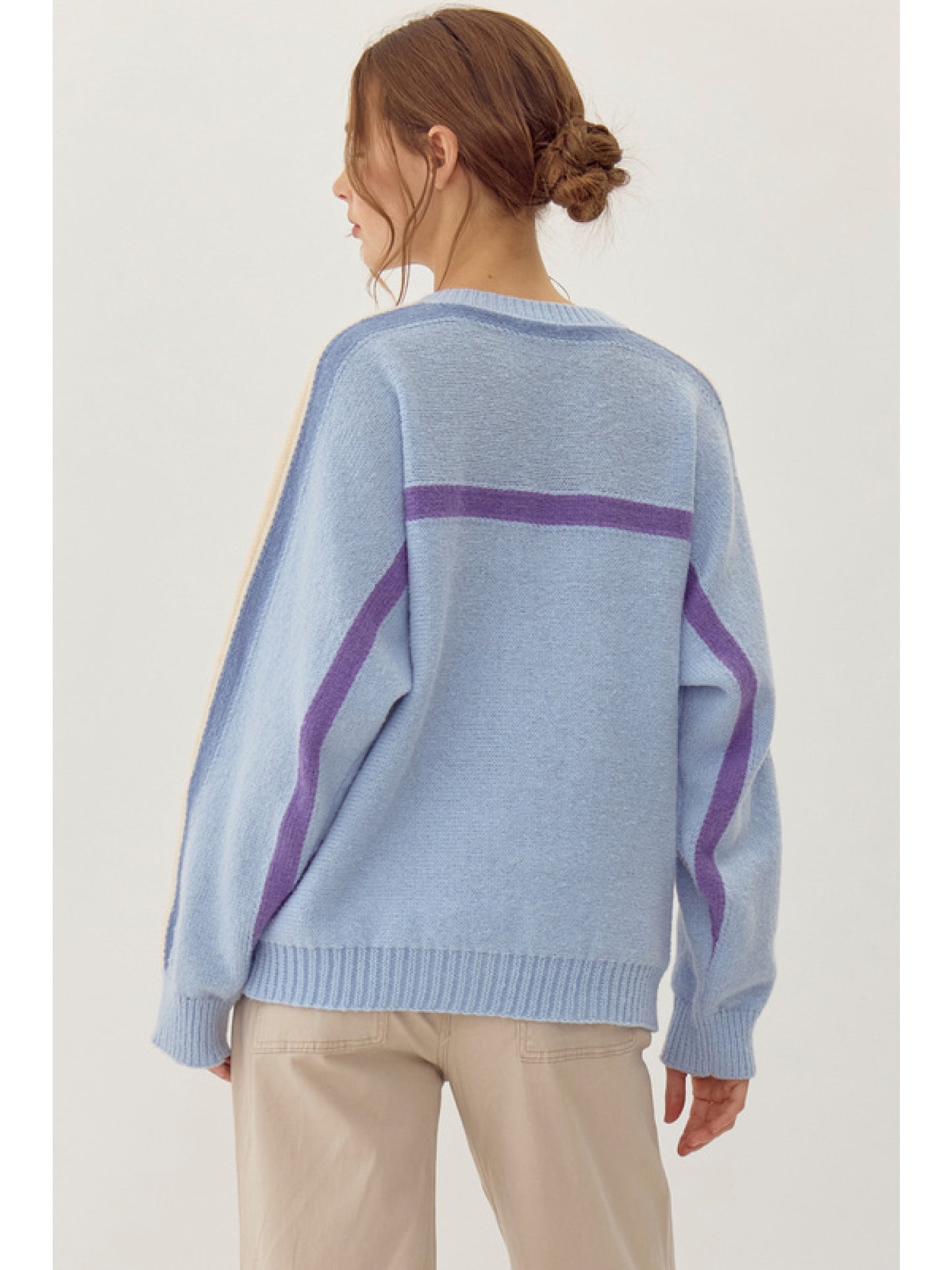 Powder Blue & Purple Accent Knit Sweater
