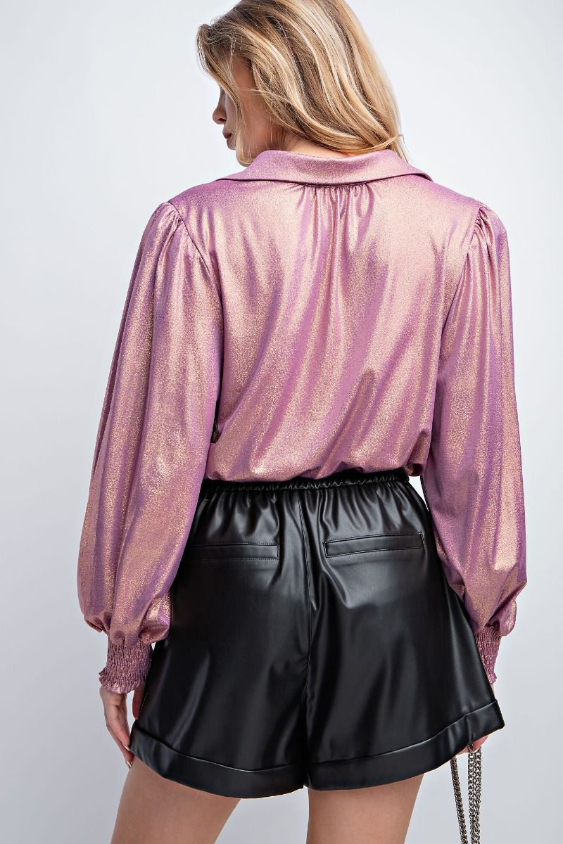 Lavender Foil Collared V-Neck