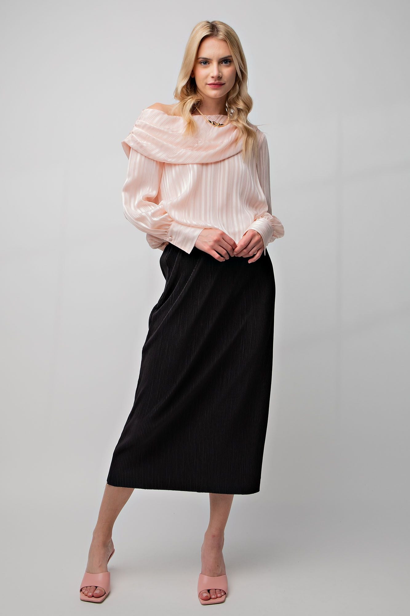 Blush Striped Satin One Shoulder Top