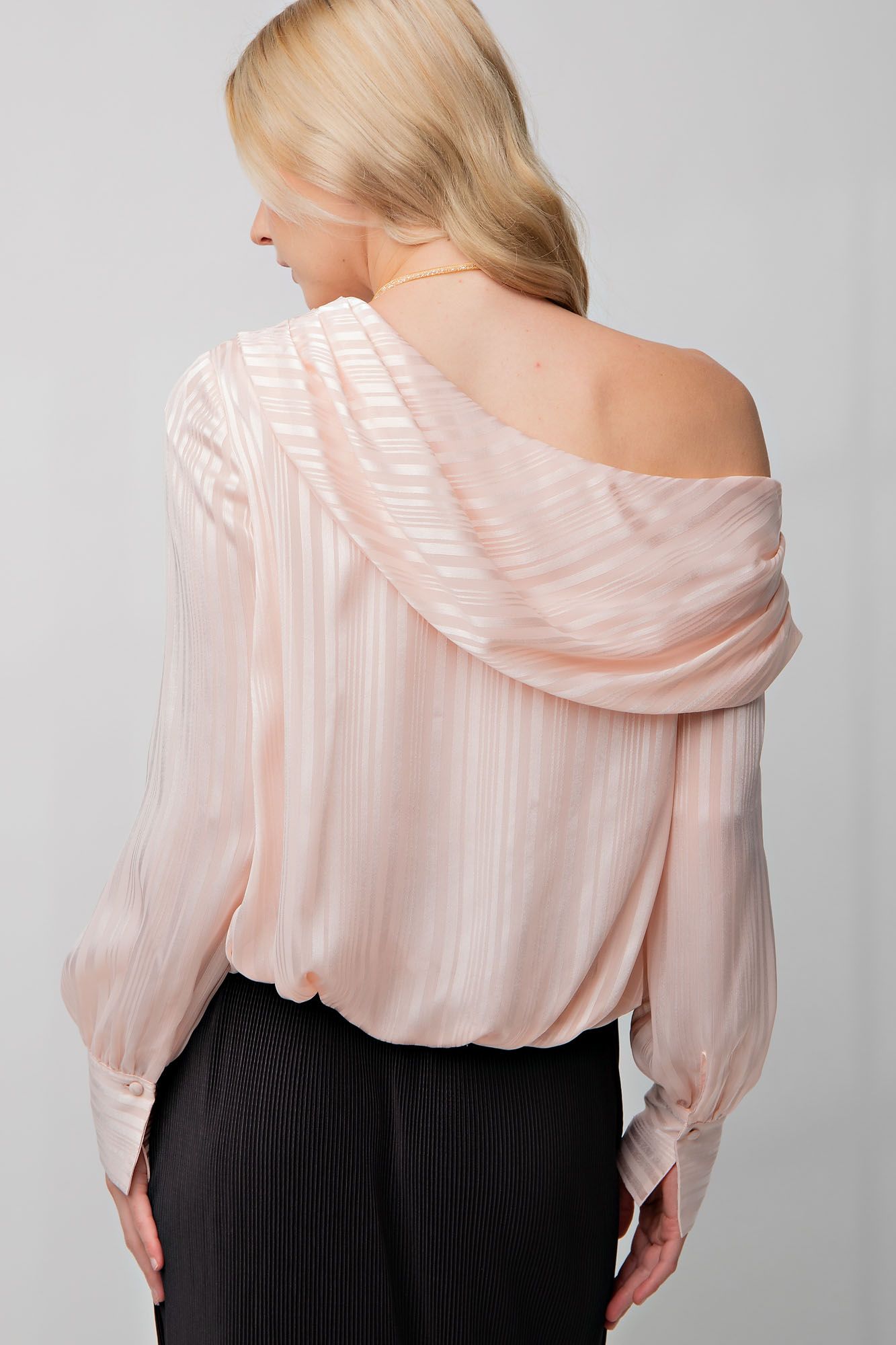Blush Striped Satin One Shoulder Top