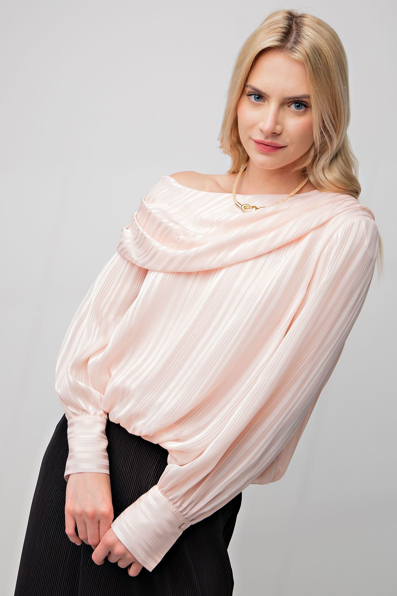 Blush Striped Satin One Shoulder Top