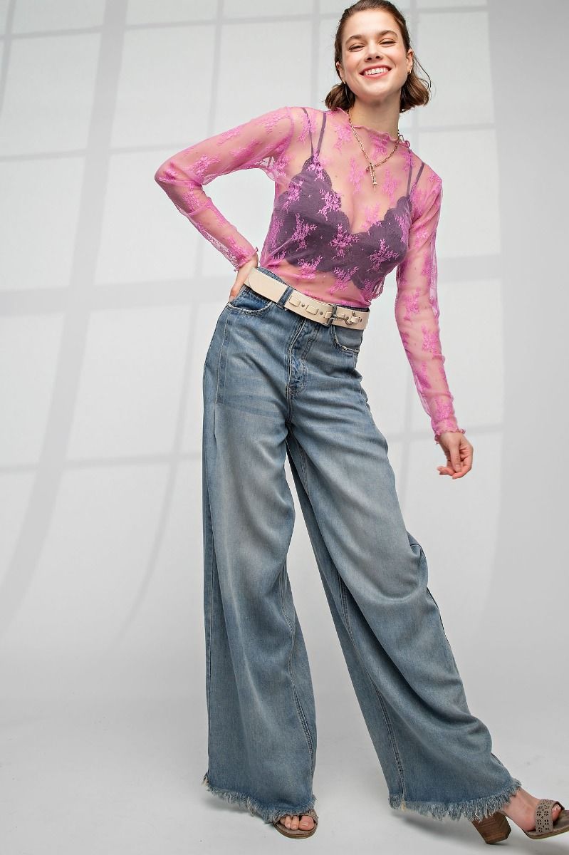 Soft Washed Wide Leg Denim Pants