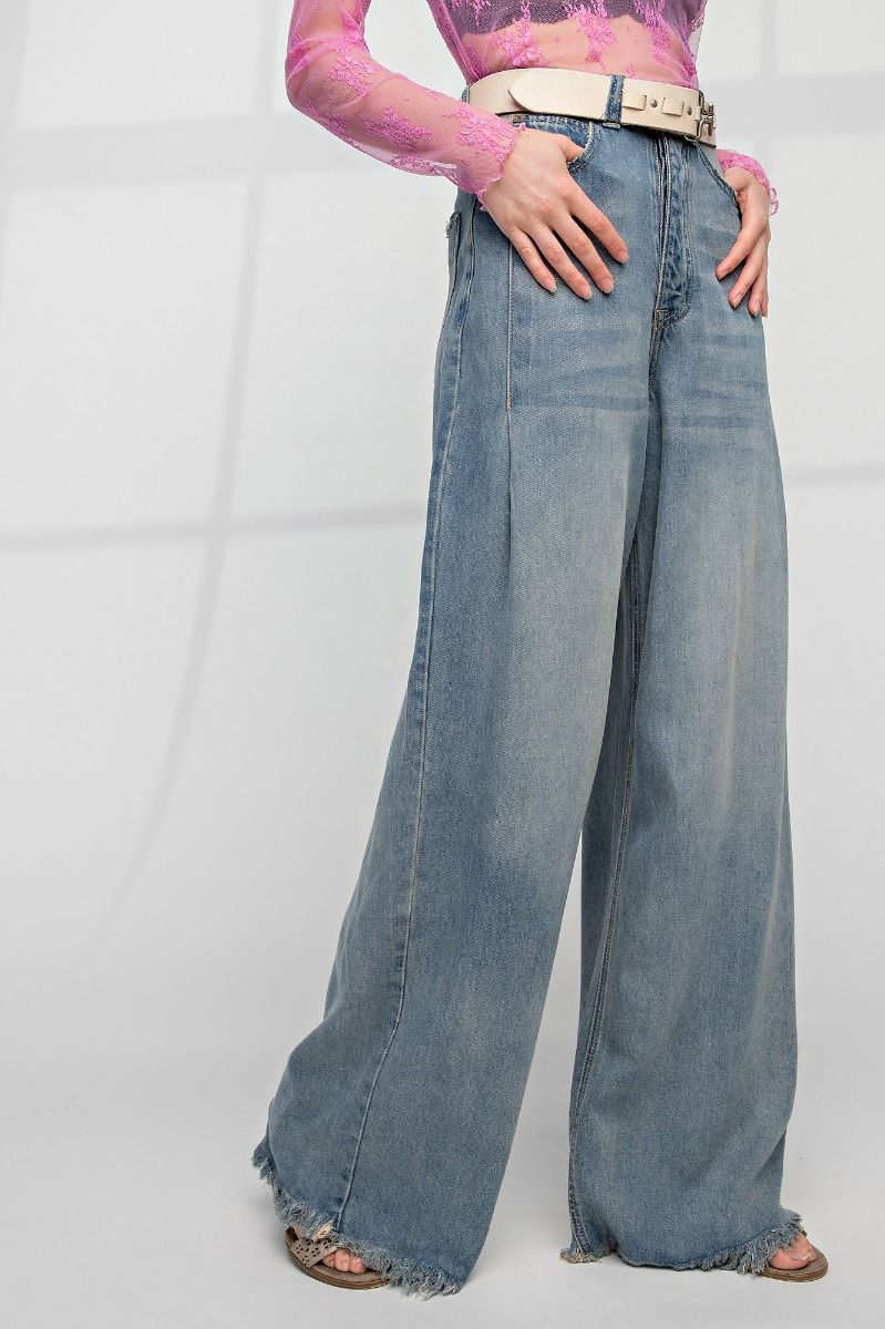 Soft Washed Wide Leg Denim Pants