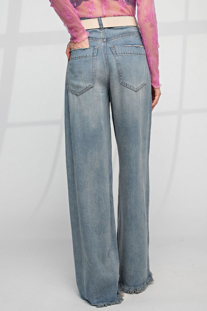 Soft Washed Wide Leg Denim Pants