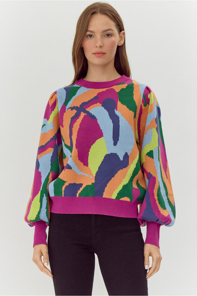 Abstract Magenta Mix Sweater