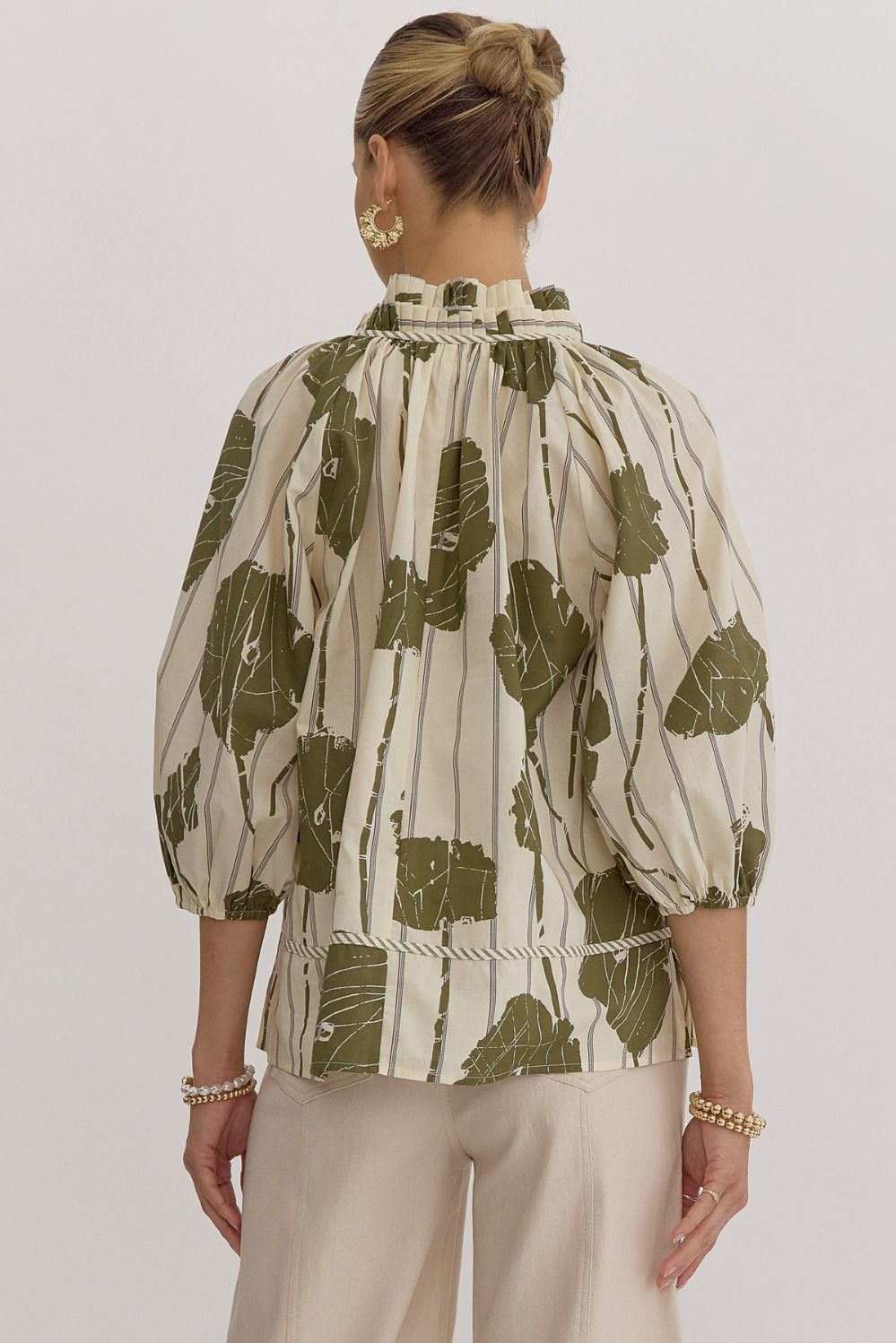 Olive Front Tie Blouse