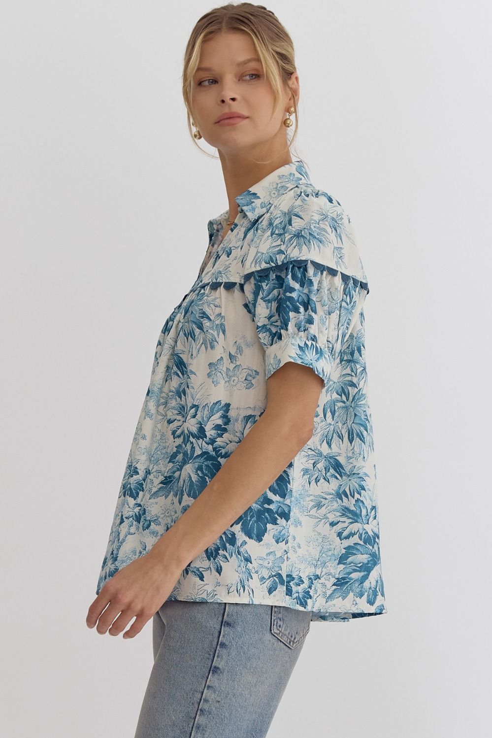 Teal Blue Floral Blouse