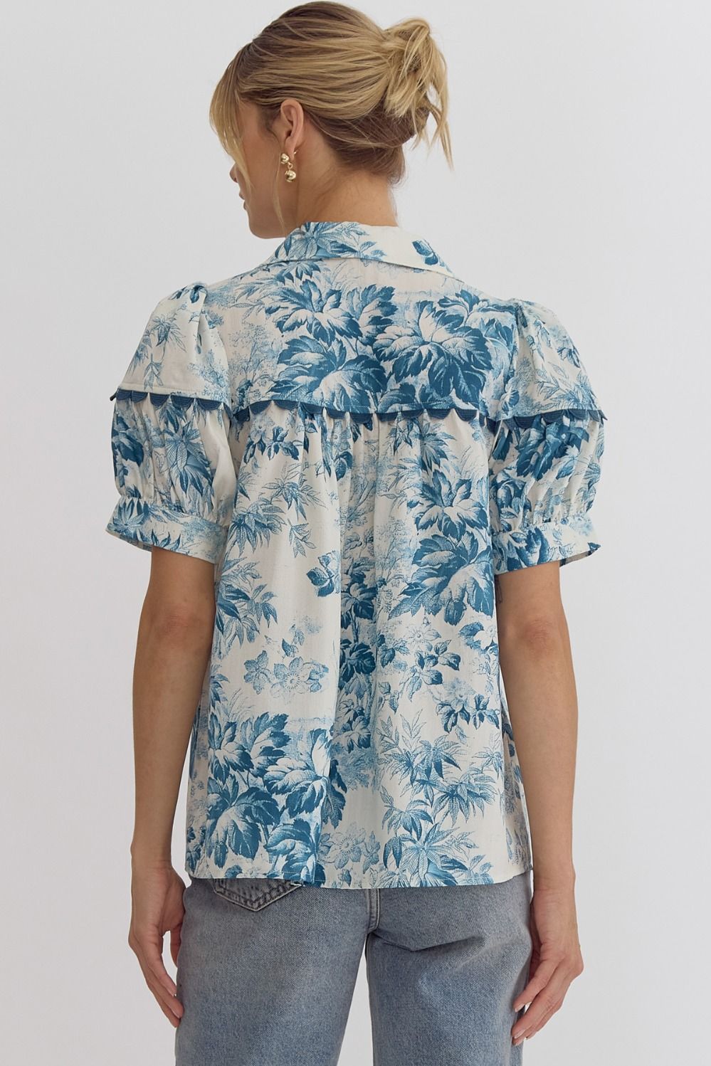 Teal Blue Floral Blouse