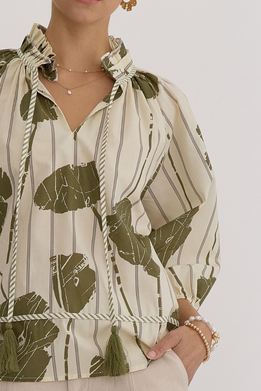 Olive Front Tie Blouse