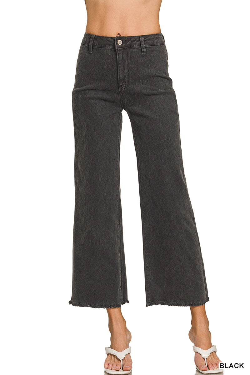 Black Frayed Hem Bootcut Pants