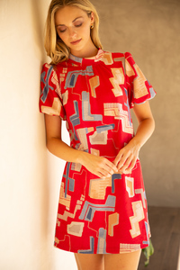Suede Red Abstract Dress