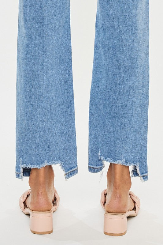 High Rise Straight Destroyed Hem Jeans