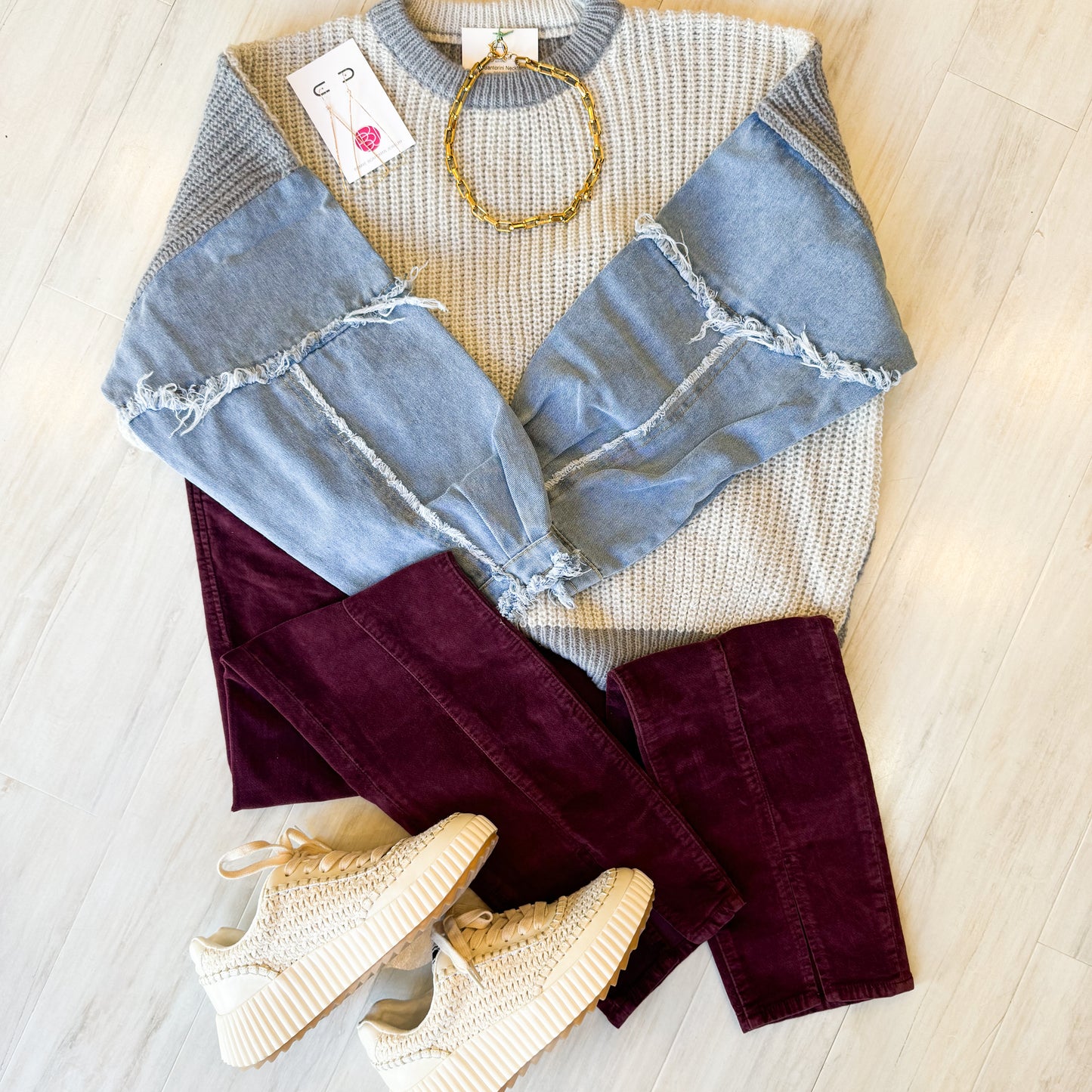 Denim Accent Sleeve Sweater
