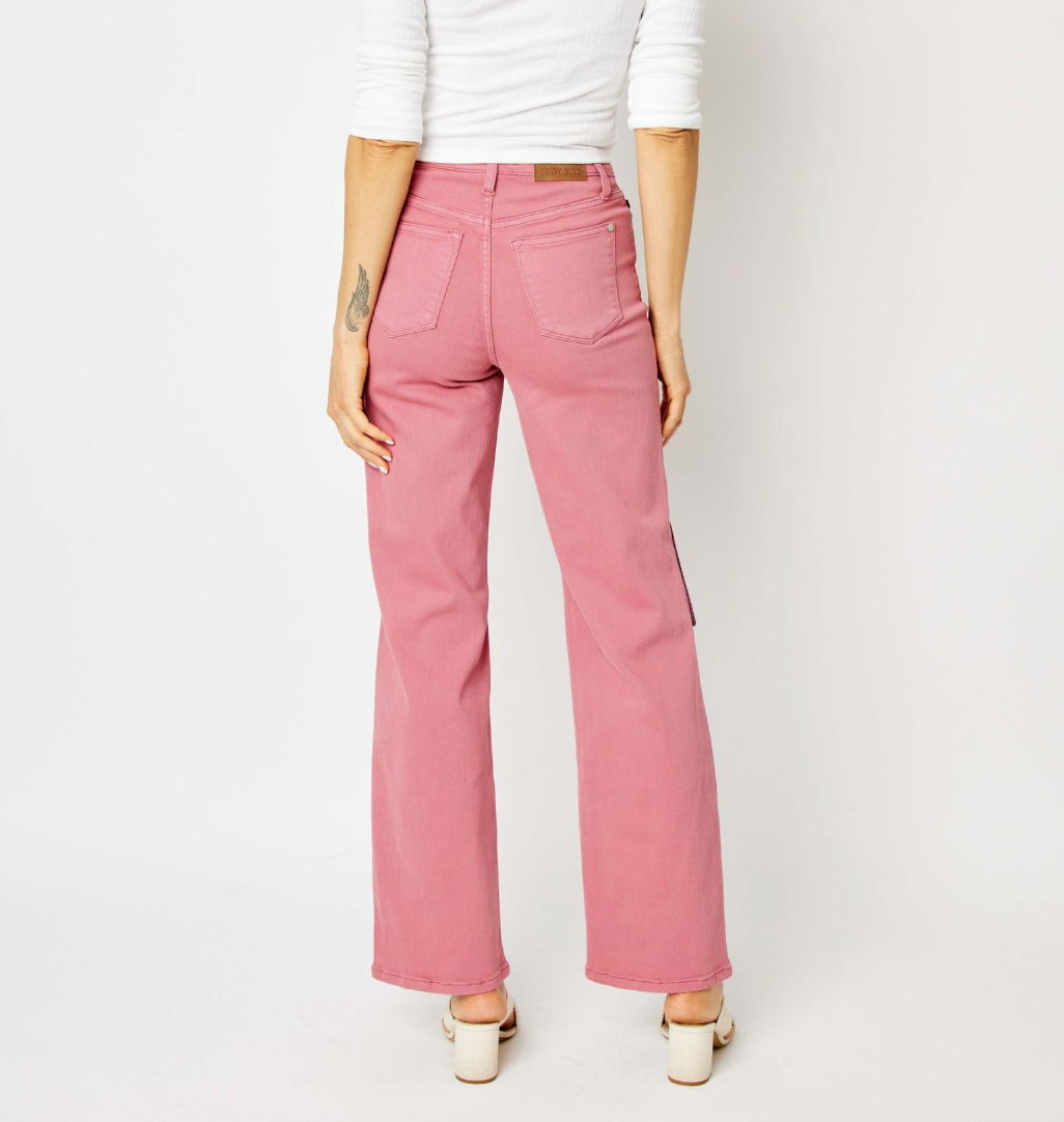 Dusty Pink Crochet Patch High Waist Jean