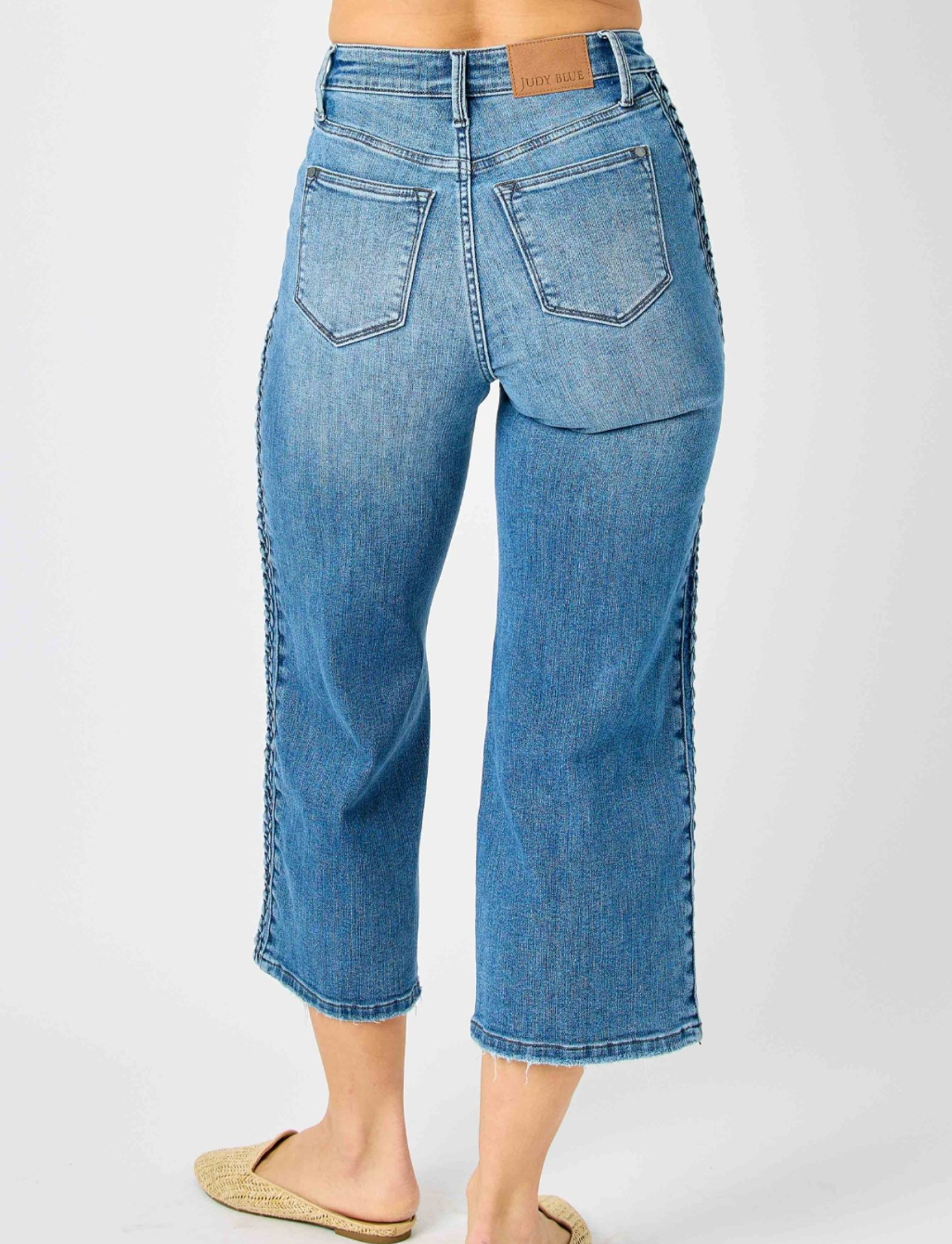 Braided Side Detail Wide Crop Hugh Waist Jean