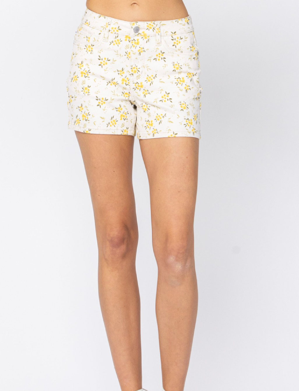Flower Print Yellow & White Shorts