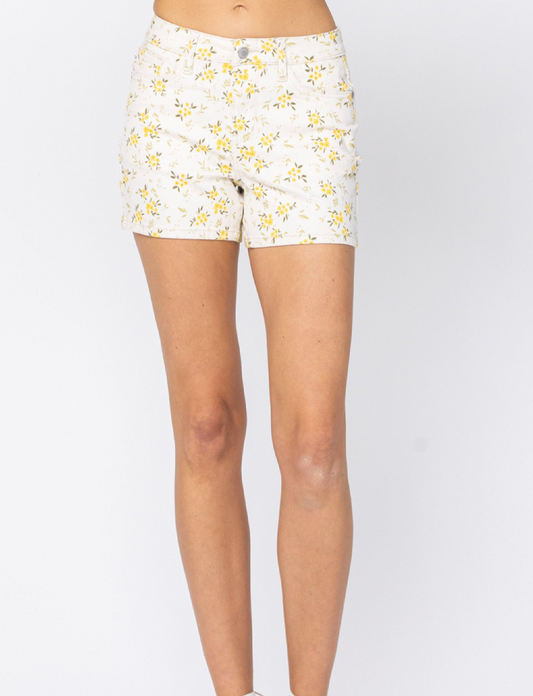 Flower Print Yellow & White Shorts