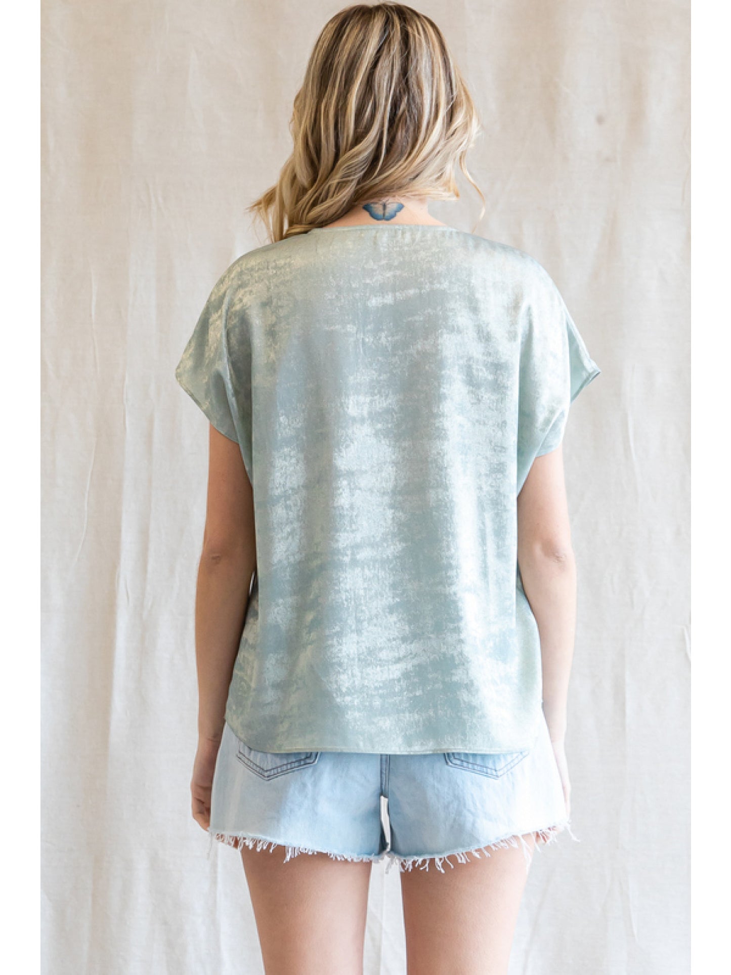 Metallic Mint V-Neck Top