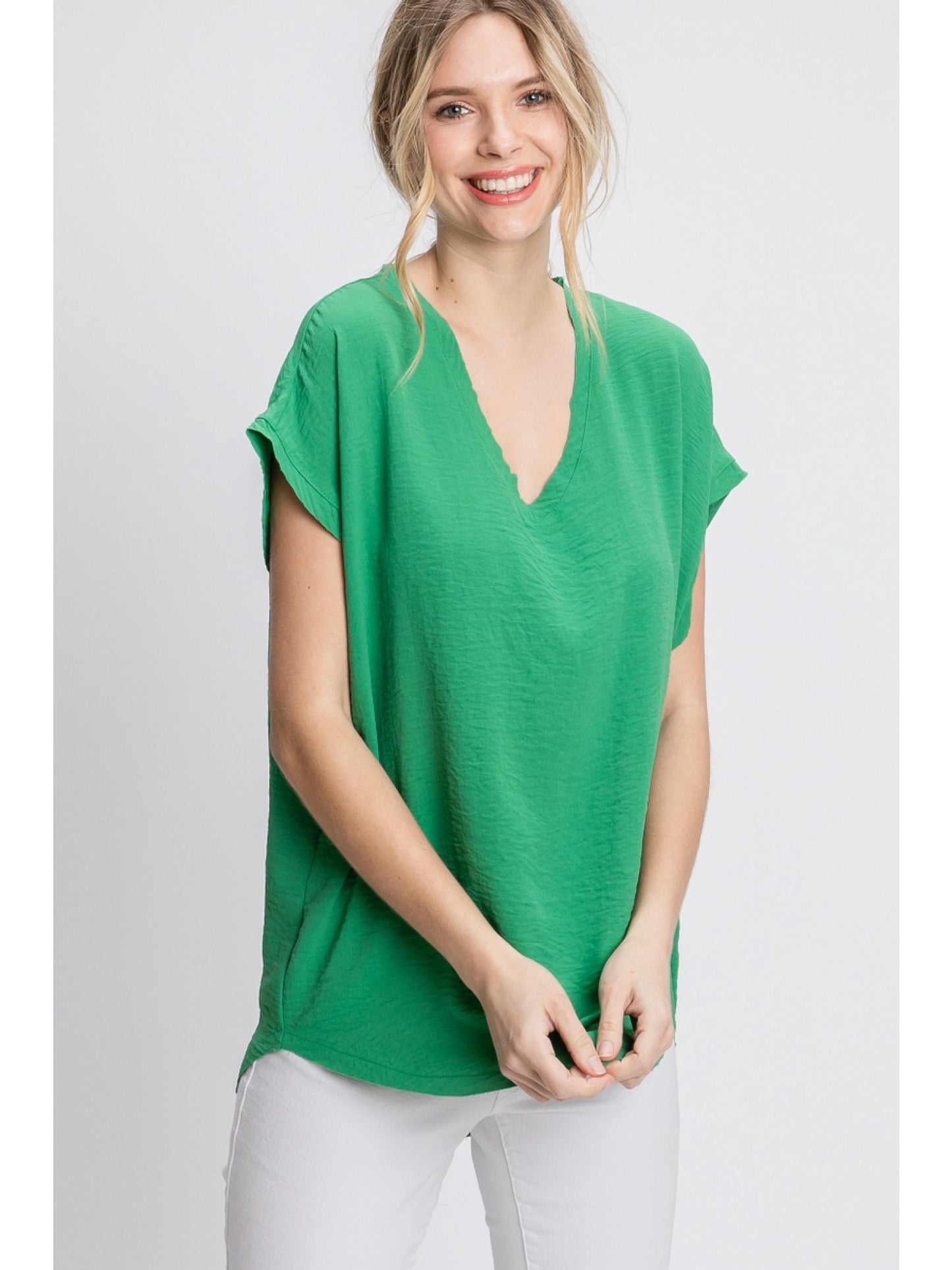 Simple Cap Sleeve V-Neck
