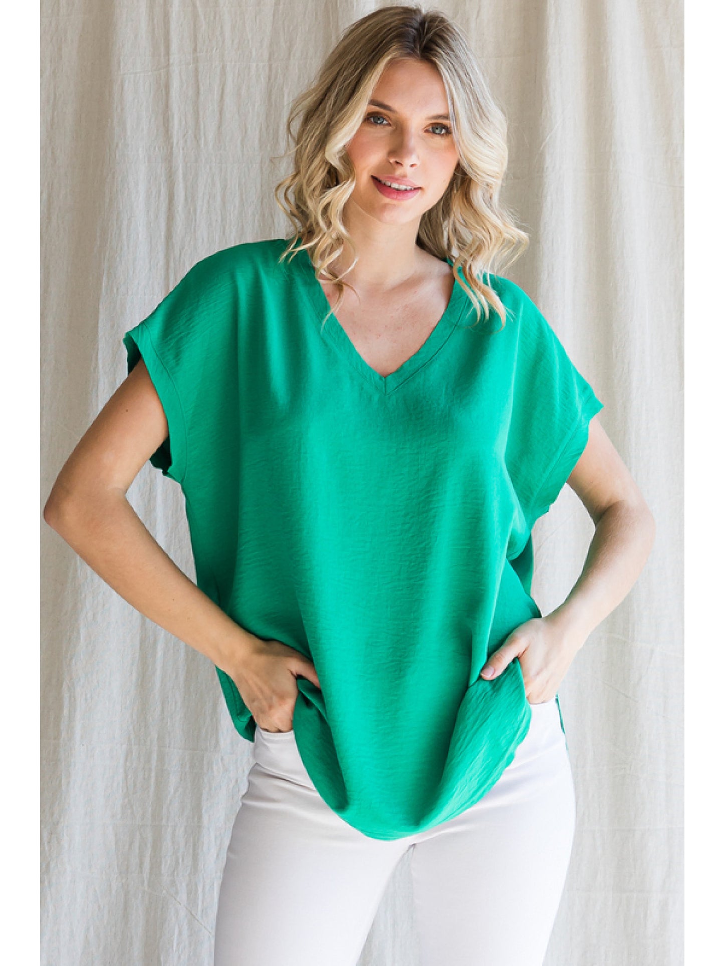 Simple Cap Sleeve V-Neck