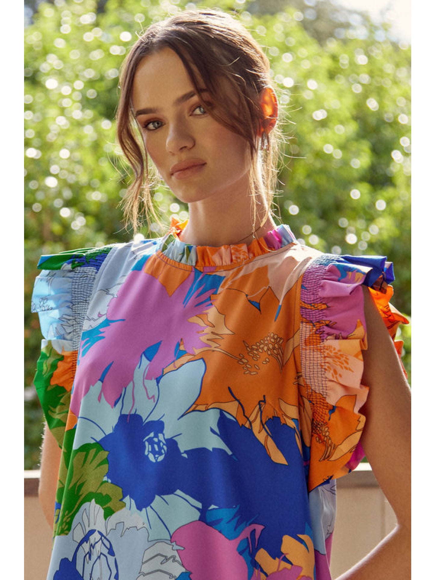 Frill Mock Neck Floral Dress