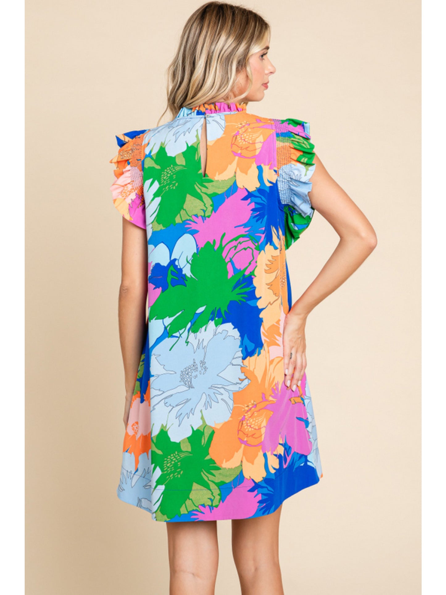 Frill Mock Neck Floral Dress