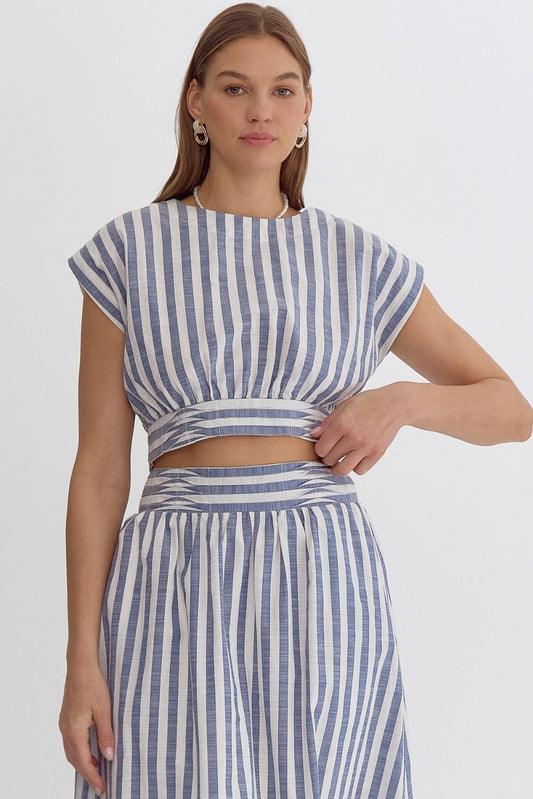 Striped Navy Cropped Top